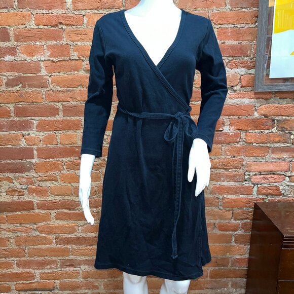 American Apparel Black Interlock Cotton Knit Wrap Dress Size Medium - Picture 2 of 4